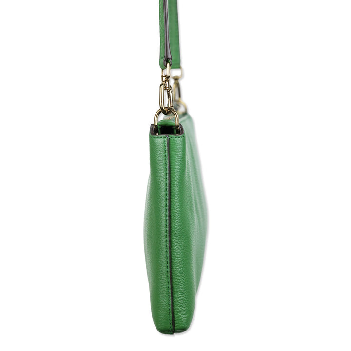 Tory Burch Mercer Green Pebbled Zip Crossbody Bag
