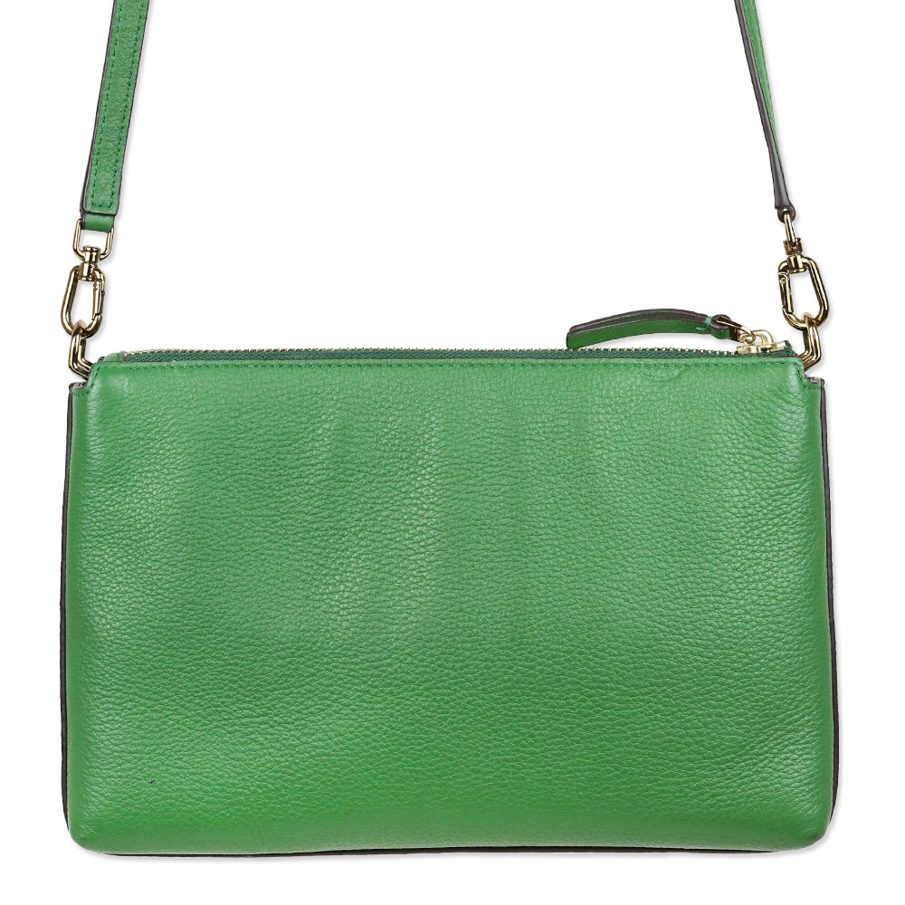 Tory Burch Mercer Green Pebbled Zip Crossbody Bag