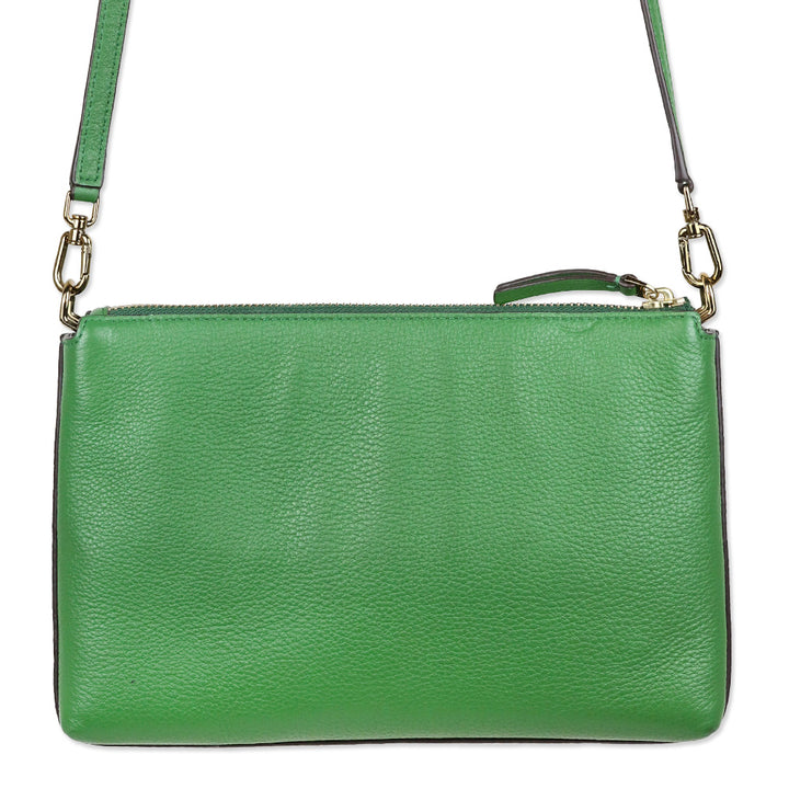 Tory Burch Mercer Green Pebbled Zip Crossbody Bag