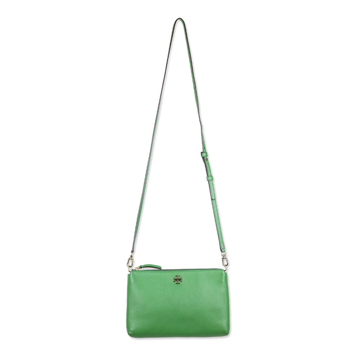 Tory Burch Mercer Green Pebbled Zip Crossbody Bag