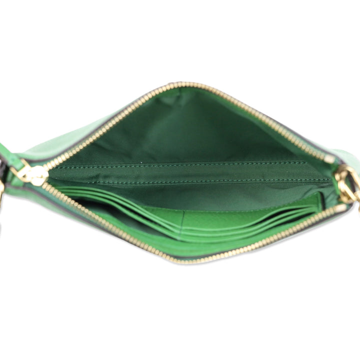 Tory Burch Mercer Green Pebbled Zip Crossbody Bag