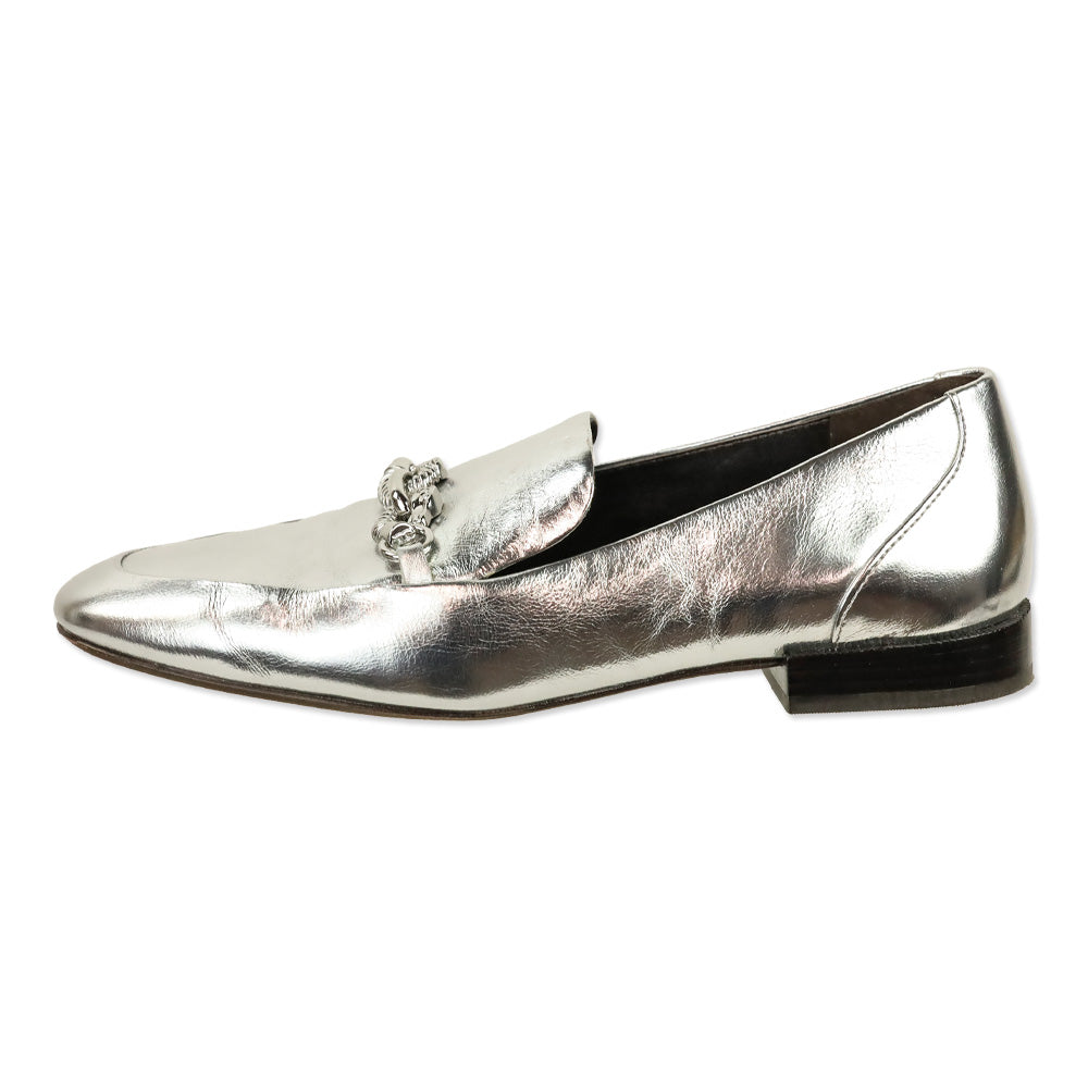 Tory Burch Metallic Silver Leather Jessa Loafer