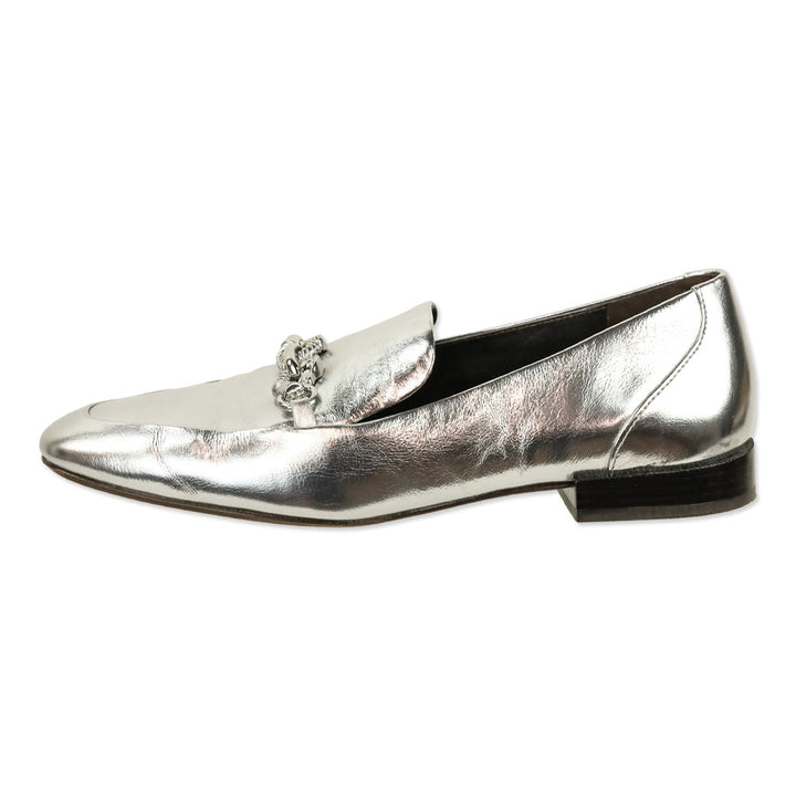 Tory Burch Metallic Silver Leather Jessa Loafer