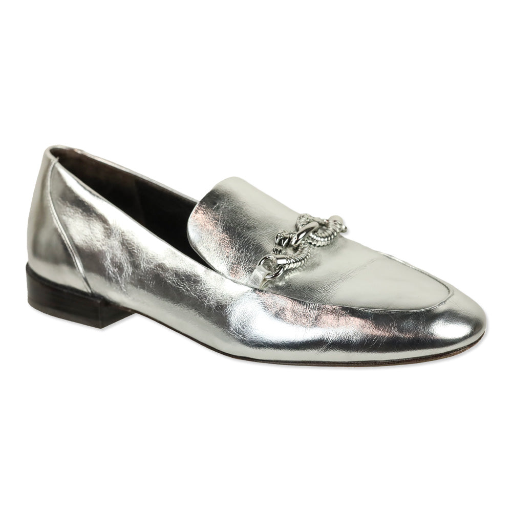 Tory Burch Metallic Silver Leather Jessa Loafer