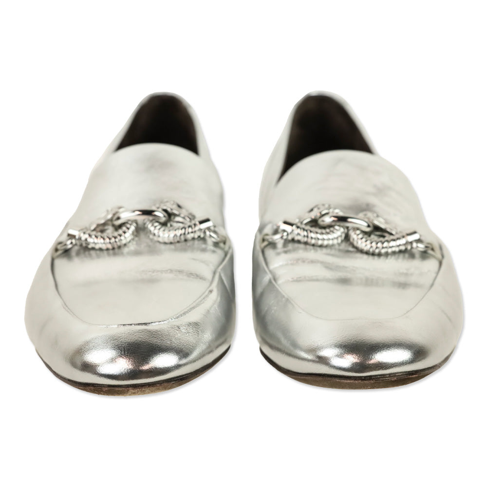Tory Burch Metallic Silver Leather Jessa Loafer