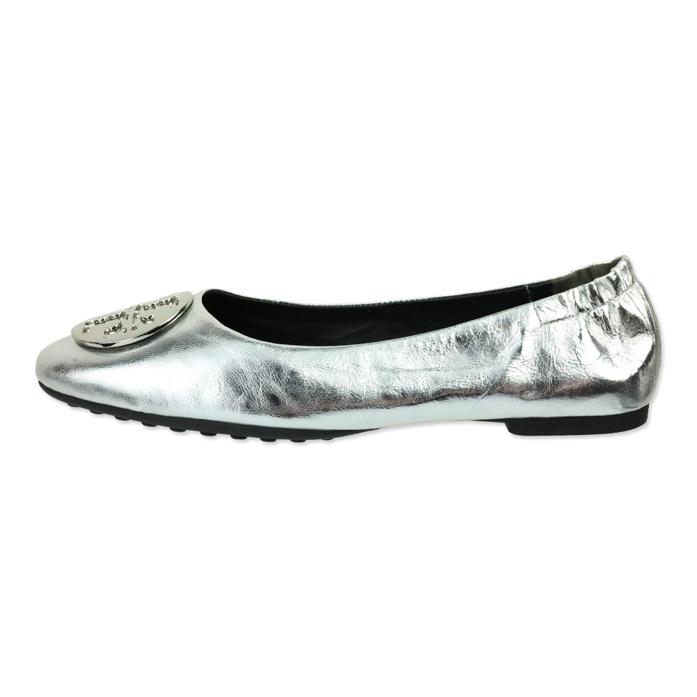 Tory Burch Metallic Silver Leather Reva Ballet Flat