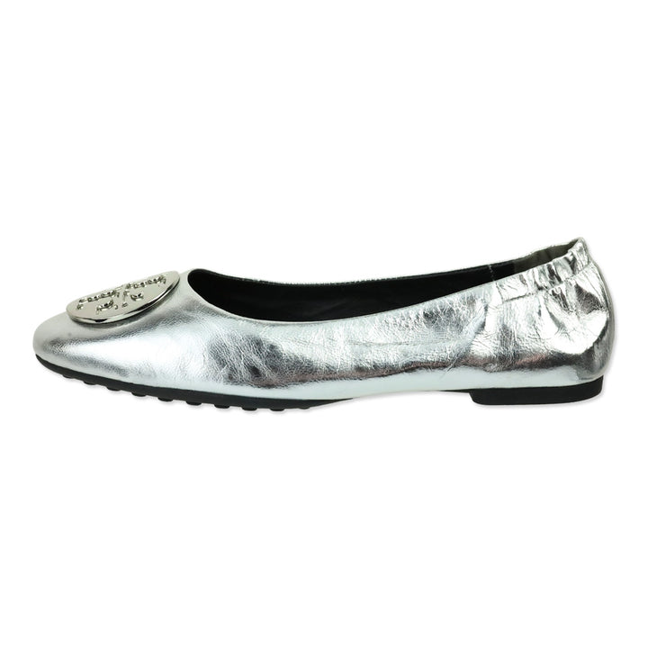Tory Burch Metallic Silver Leather Reva Ballet Flat