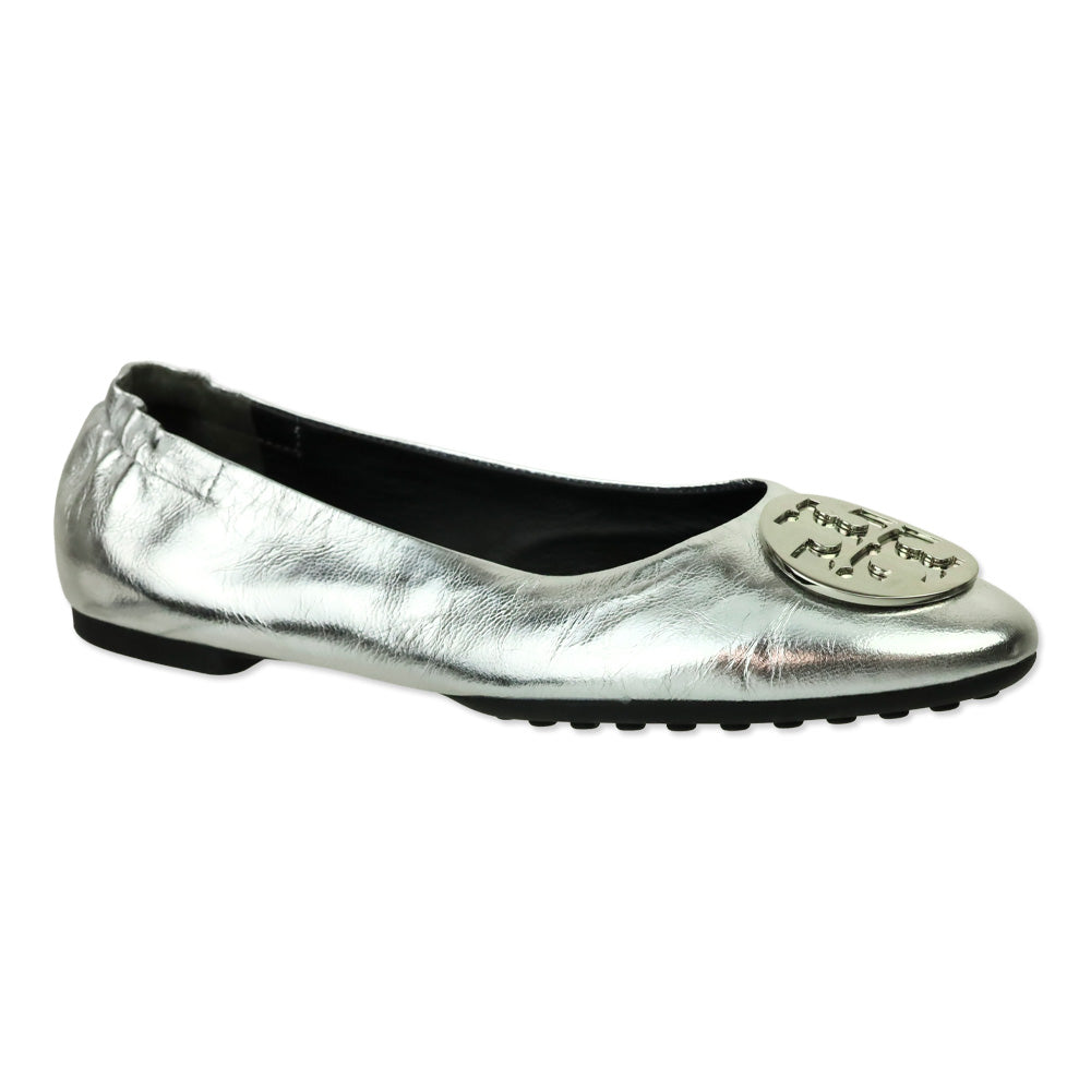 Tory Burch Metallic Silver Leather Reva Ballet Flat