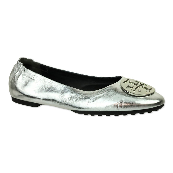 Tory Burch Metallic Silver Leather Reva Ballet Flat