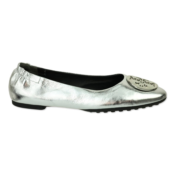 Tory Burch Metallic Silver Leather Reva Ballet Flat