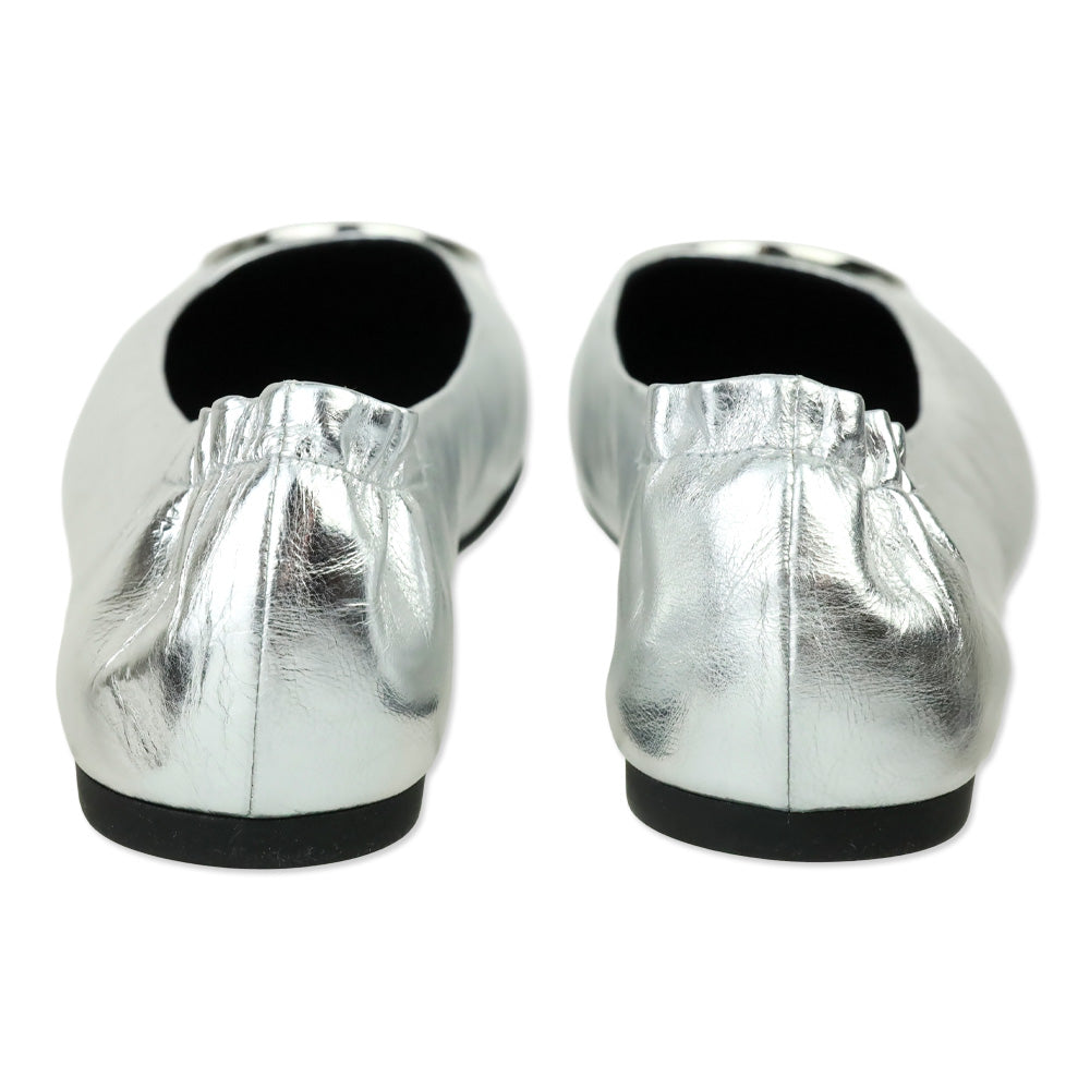 Tory Burch Metallic Silver Leather Reva Ballet Flat