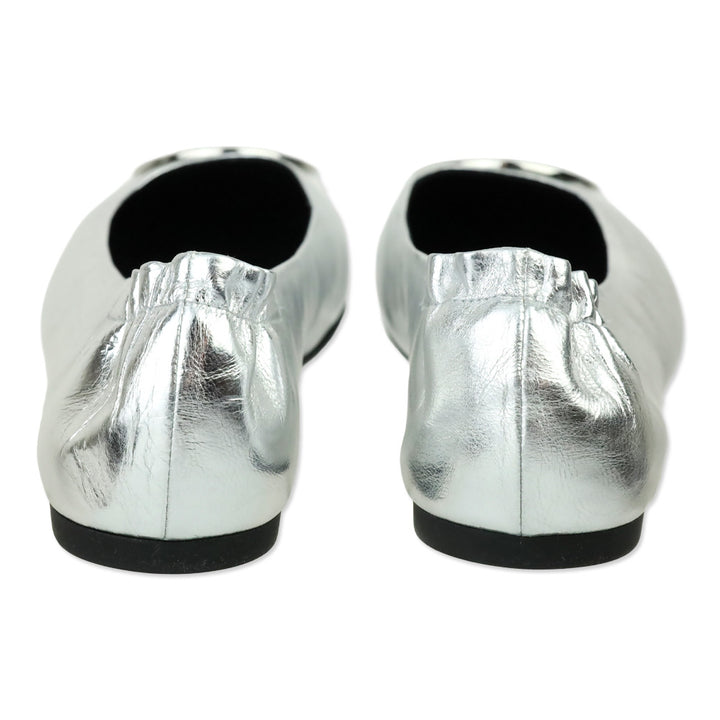 Tory Burch Metallic Silver Leather Reva Ballet Flat