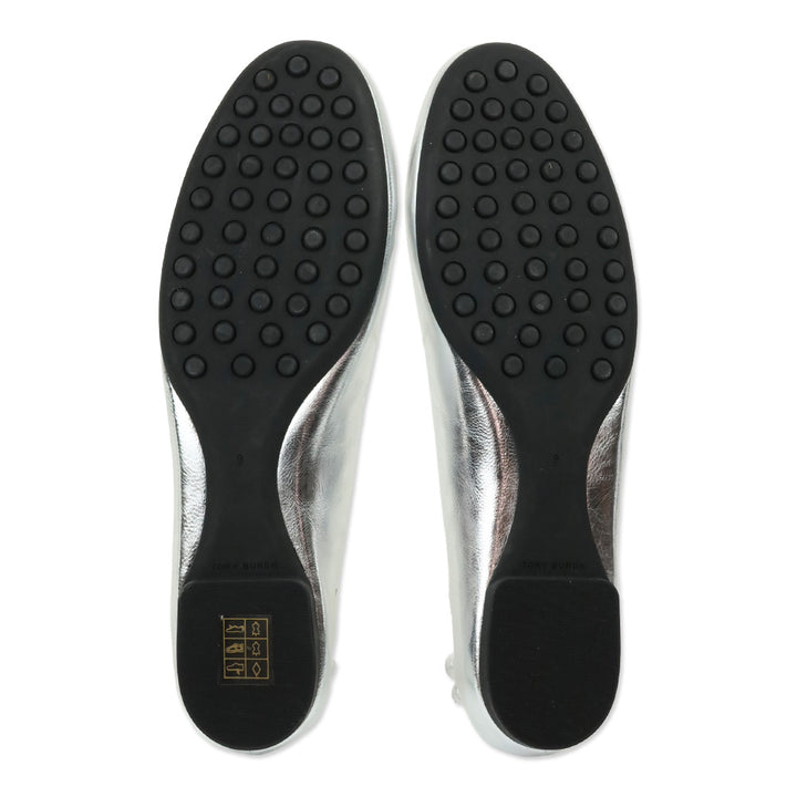 Tory Burch Metallic Silver Leather Reva Ballet Flat