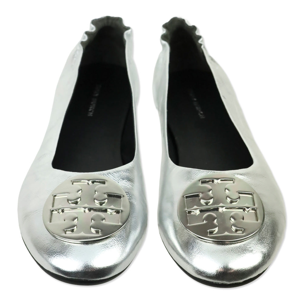 Tory Burch Metallic Silver Leather Reva Ballet Flat
