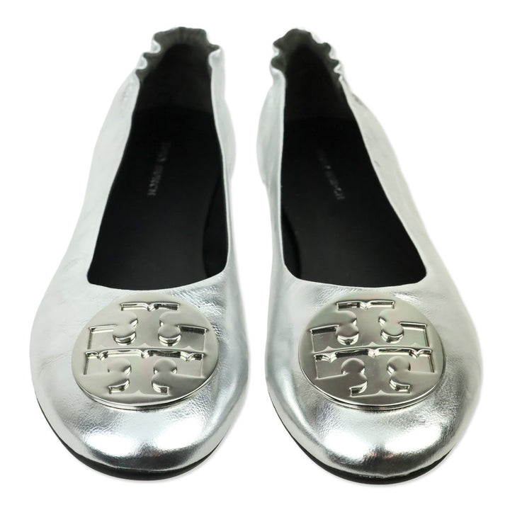 Tory Burch Metallic Silver Leather Reva Ballet Flat