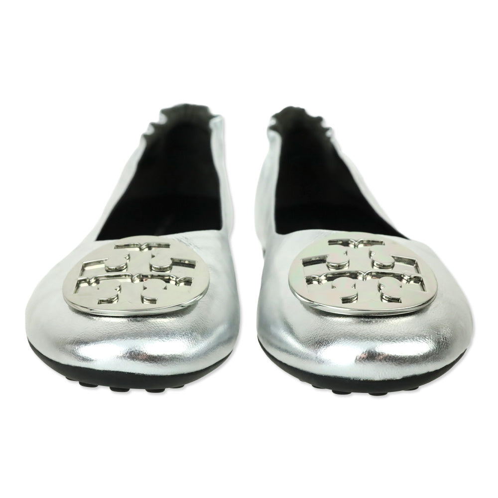 Tory Burch Metallic Silver Leather Reva Ballet Flat