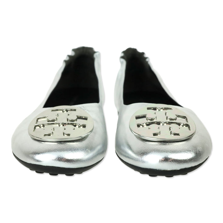 Tory Burch Metallic Silver Leather Reva Ballet Flat