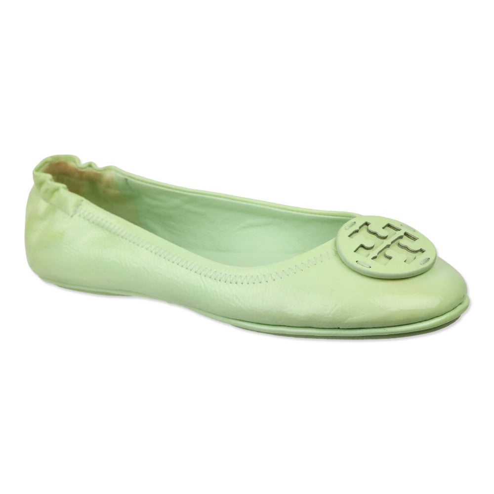 Tory Burch Mint Green Patent Leather Reva Travel Ballet Flats