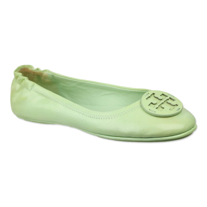 Tory Burch Mint Green Patent Leather Reva Travel Ballet Flats