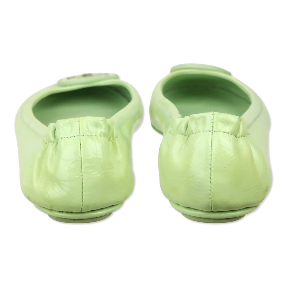 Tory Burch Mint Green Patent Leather Reva Travel Ballet Flats