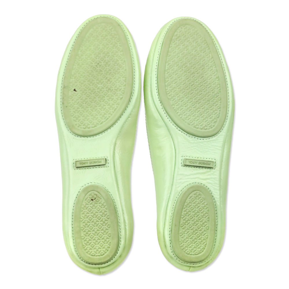 Tory Burch Mint Green Patent Leather Reva Travel Ballet Flats