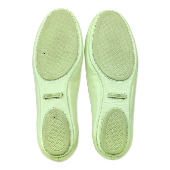 Tory Burch Mint Green Patent Leather Reva Travel Ballet Flats