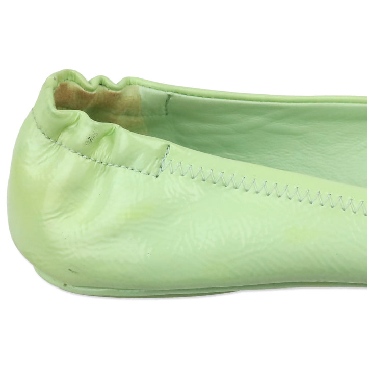 Tory Burch Mint Green Patent Leather Reva Travel Ballet Flats