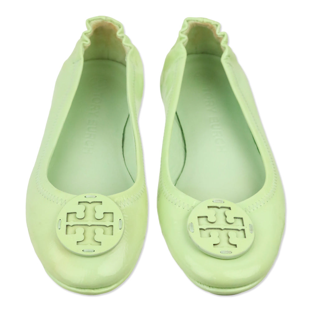 Tory Burch Mint Green Patent Leather Reva Travel Ballet Flats