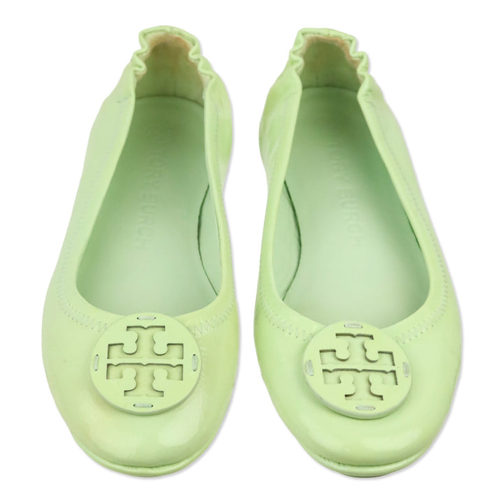 Tory Burch Mint Green Patent Leather Reva Travel Ballet Flats