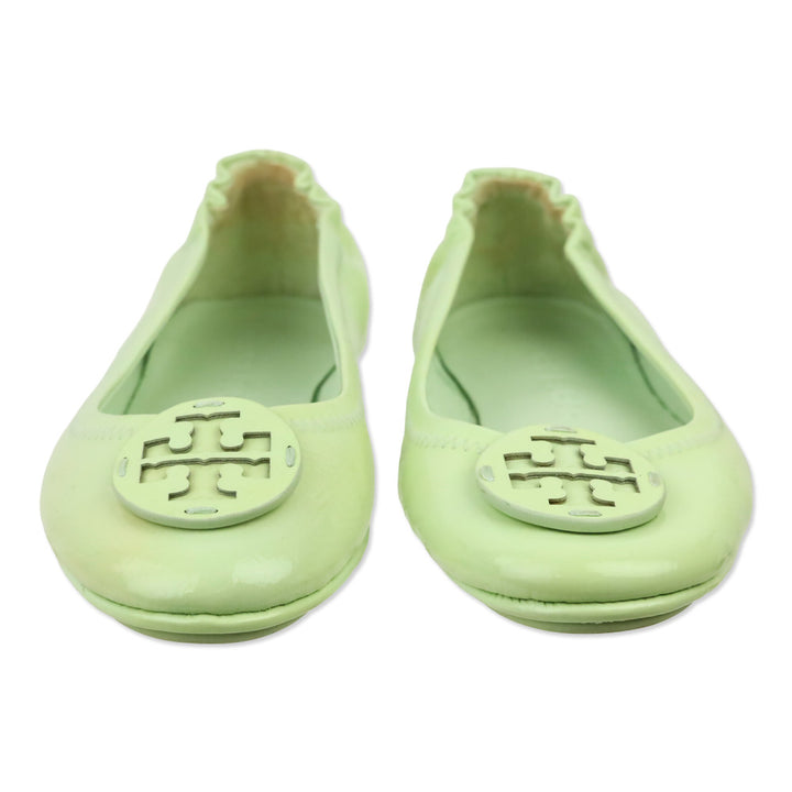 Tory Burch Mint Green Patent Leather Reva Travel Ballet Flats