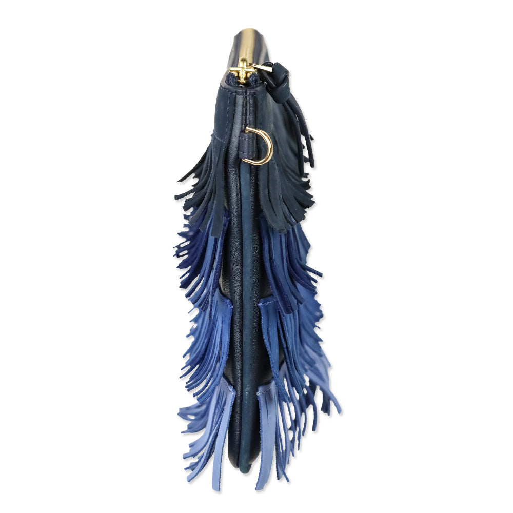 Tory Burch Multi Blue Nubuck Fringe Zipper Wristlet