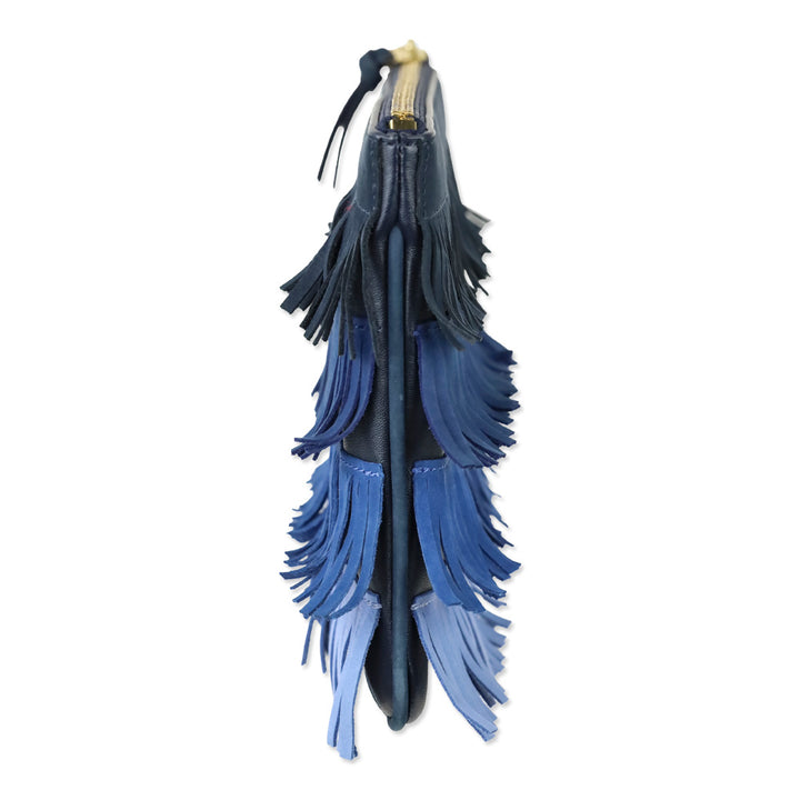 Tory Burch Multi Blue Nubuck Fringe Zipper Wristlet