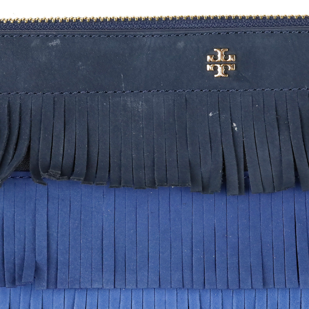 Tory Burch Multi Blue Nubuck Fringe Zipper Wristlet