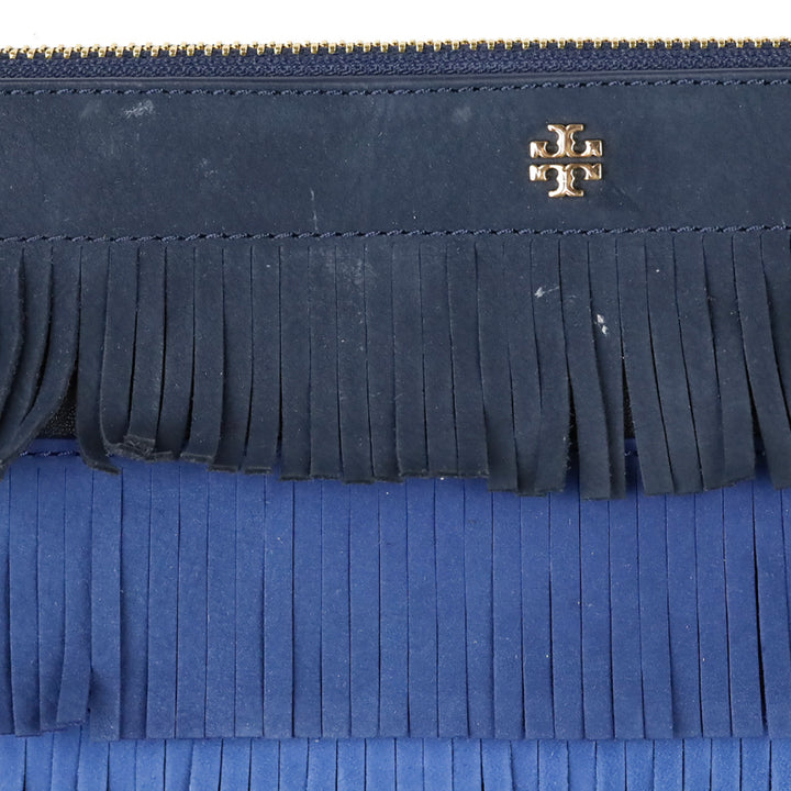 Tory Burch Multi Blue Nubuck Fringe Zipper Wristlet