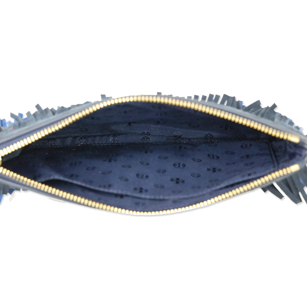 Tory Burch Multi Blue Nubuck Fringe Zipper Wristlet