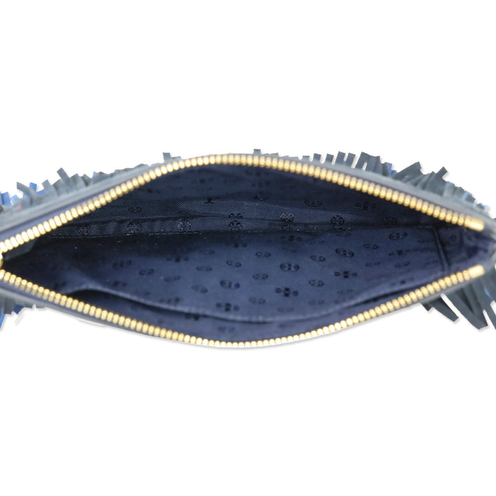 Tory Burch Multi Blue Nubuck Fringe Zipper Wristlet