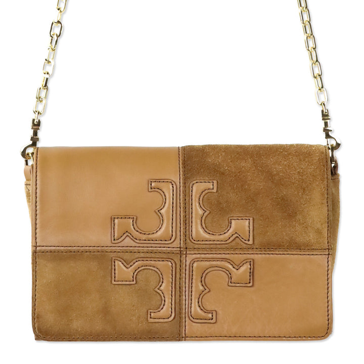 Tory Burch Natalie Tan Leather And Suede Crossbody Handbag