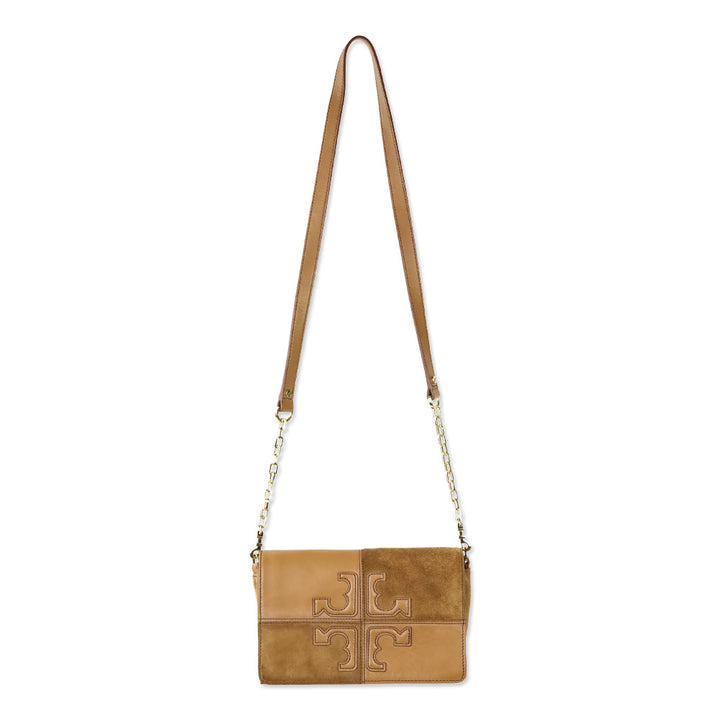 Tory Burch Natalie Tan Leather And Suede Crossbody Handbag