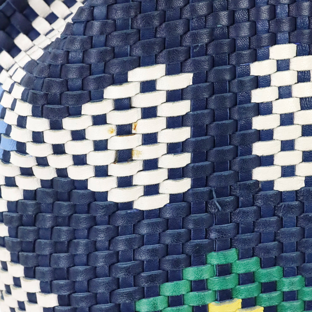 Tory Burch Navy Sea Large Drawstring Woven Leather Tote