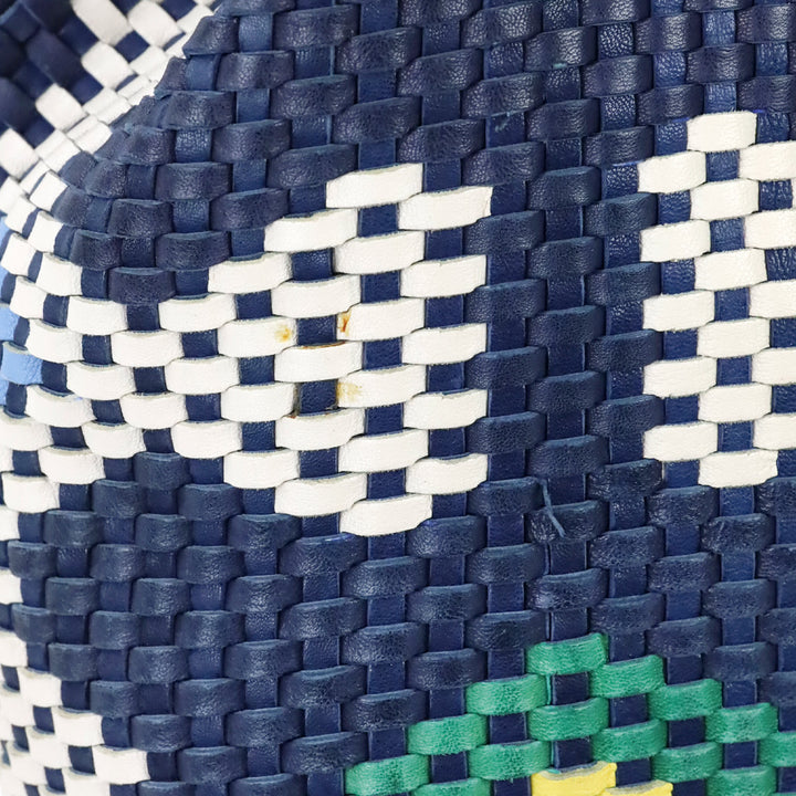 Tory Burch Navy Sea Large Drawstring Woven Leather Tote