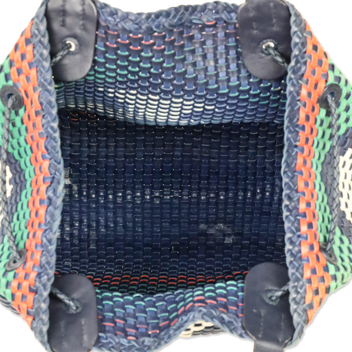 Tory Burch Navy Sea Large Drawstring Woven Leather Tote