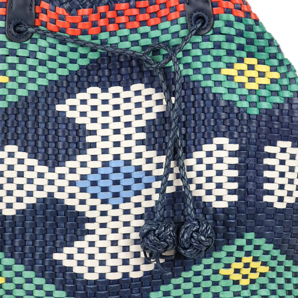 Tory Burch Navy Sea Large Drawstring Woven Leather Tote