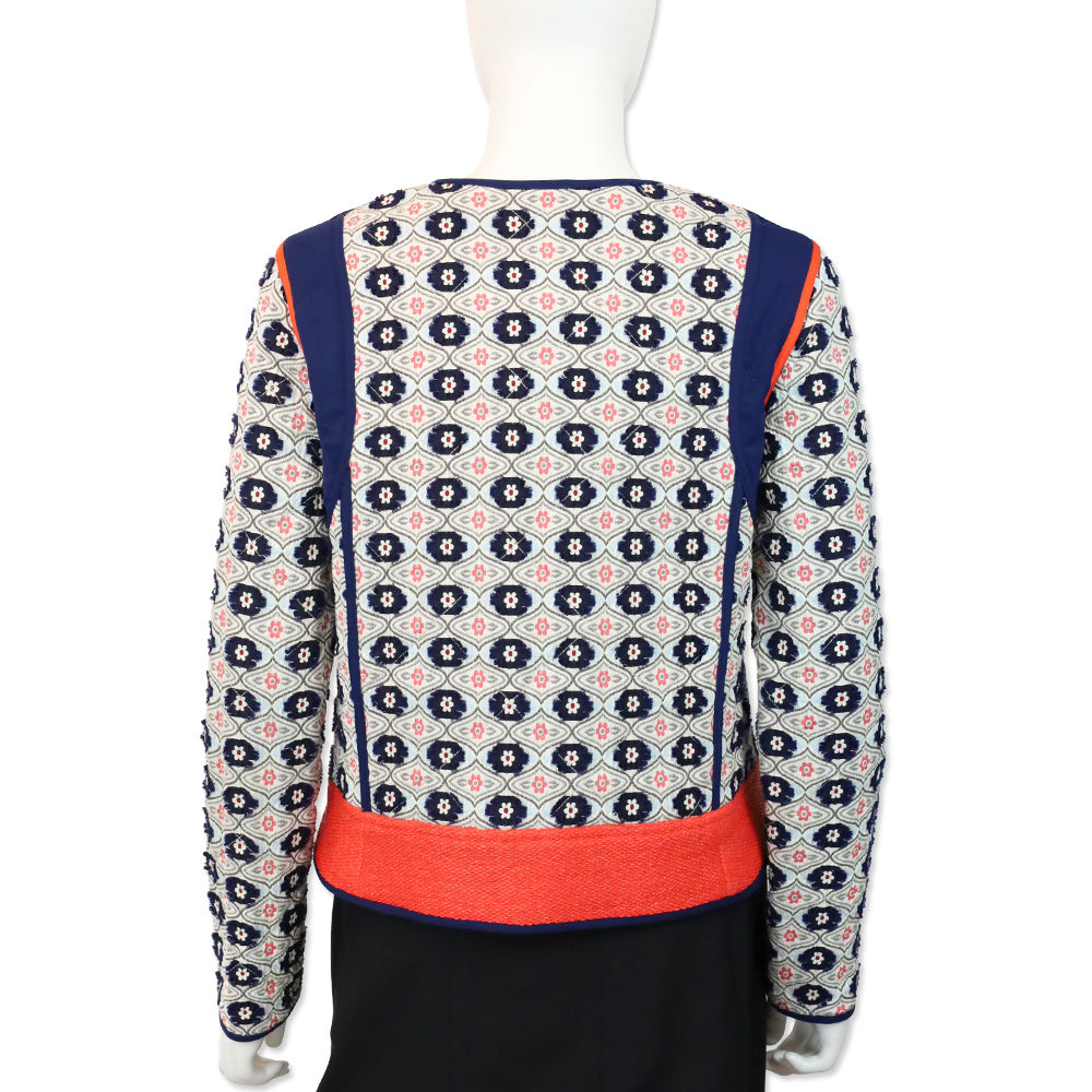 Tory Burch Navy/Orange Rainford Daisy Jacquard Quilted Jacket