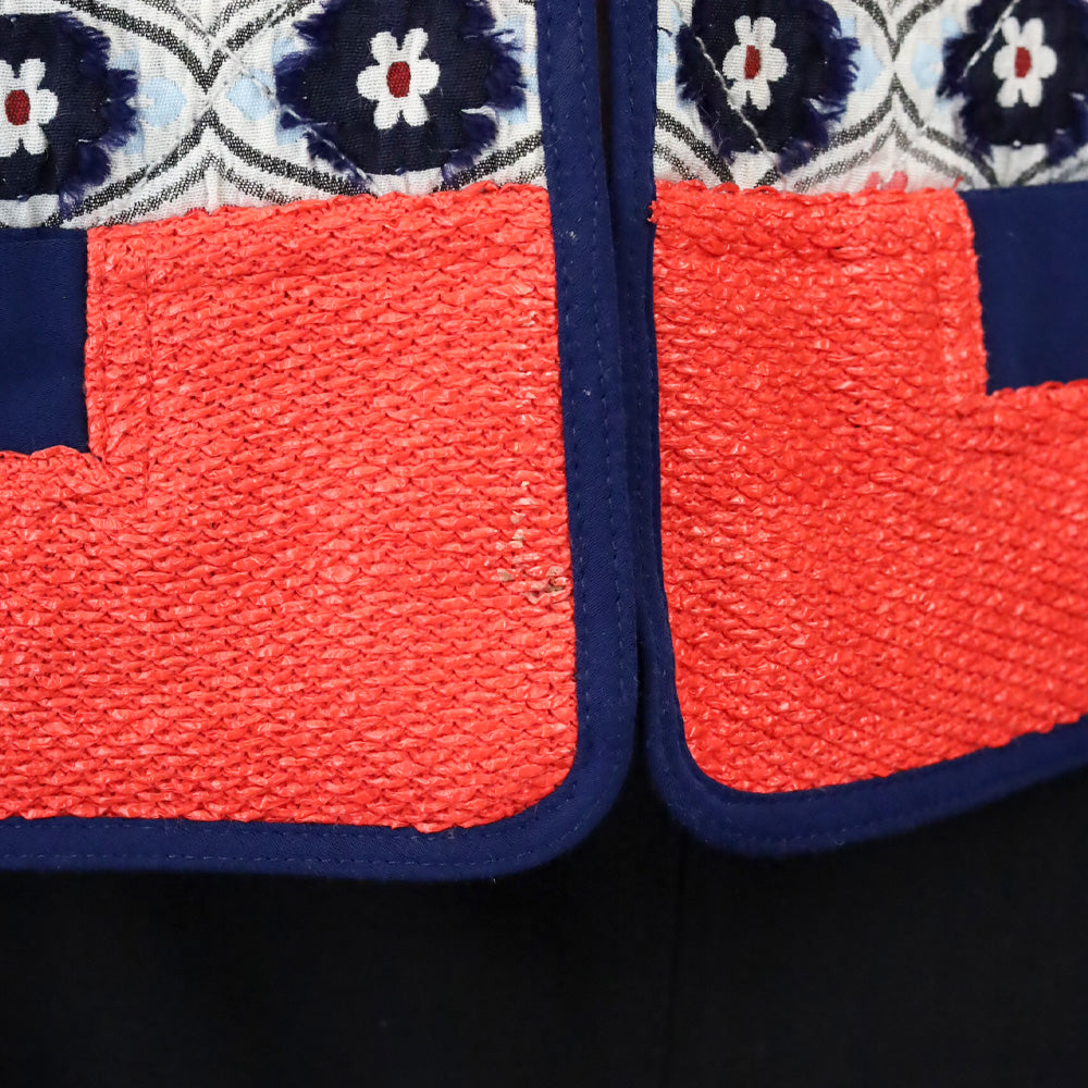 Tory Burch Navy/Orange Rainford Daisy Jacquard Quilted Jacket