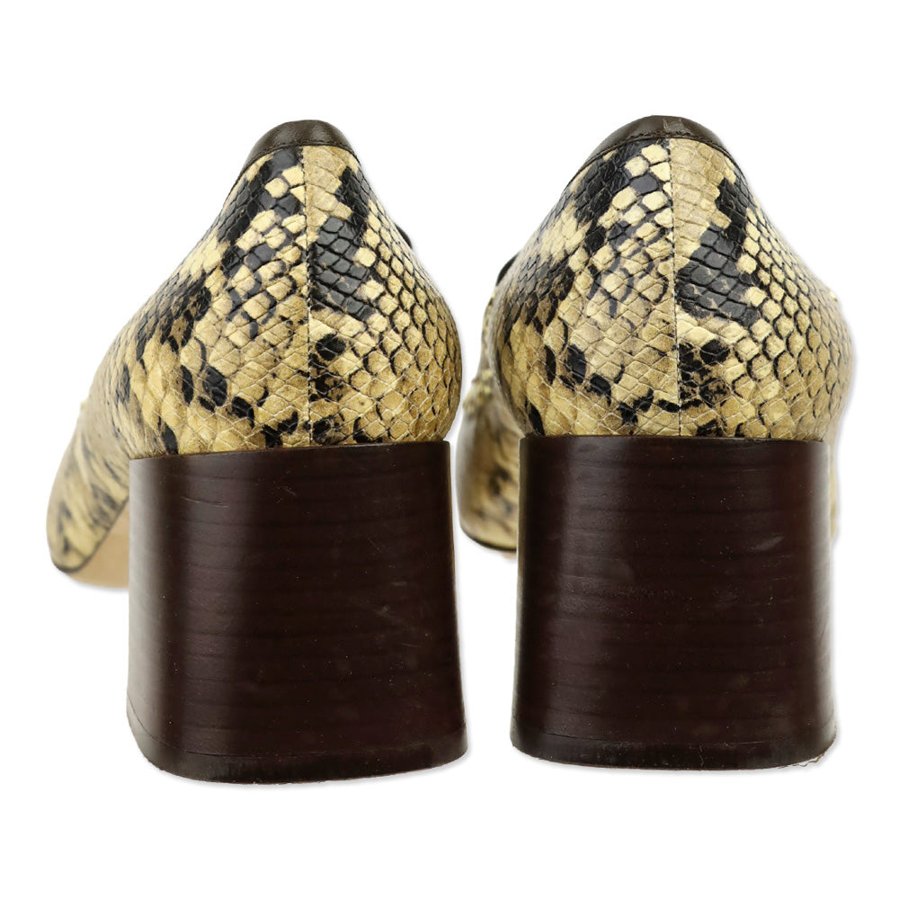 Tory Burch Olive Snakeskin Embossed Leather Studded Loafer Pump