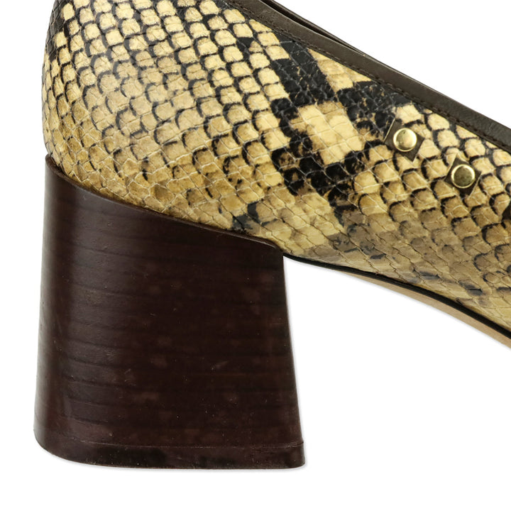 Tory Burch Olive Snakeskin Embossed Leather Studded Loafer Pump