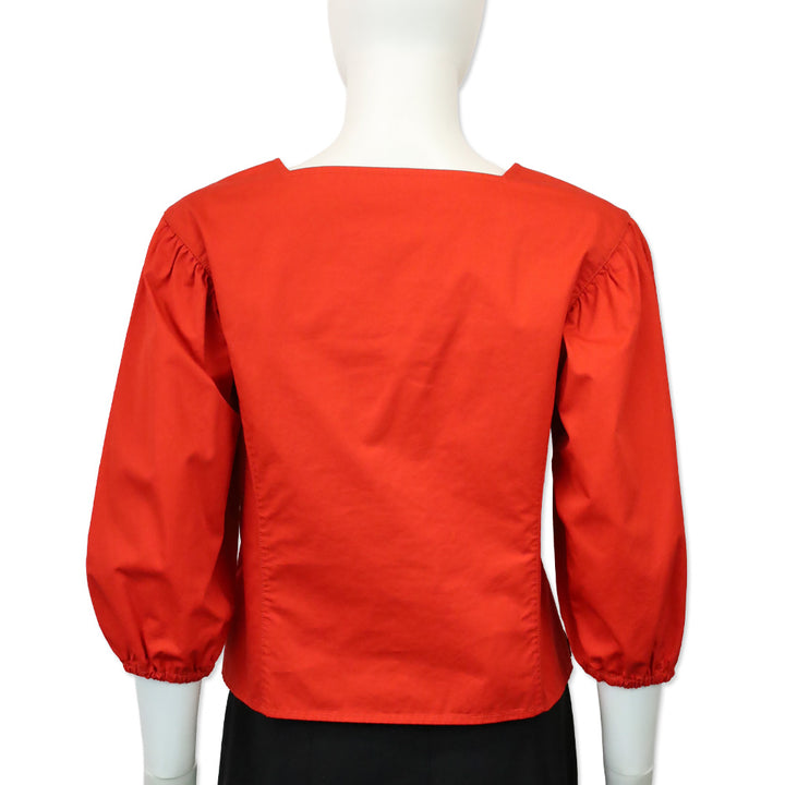 Tory Burch Red Cotton Puffed Sleeve Button Down Blouse