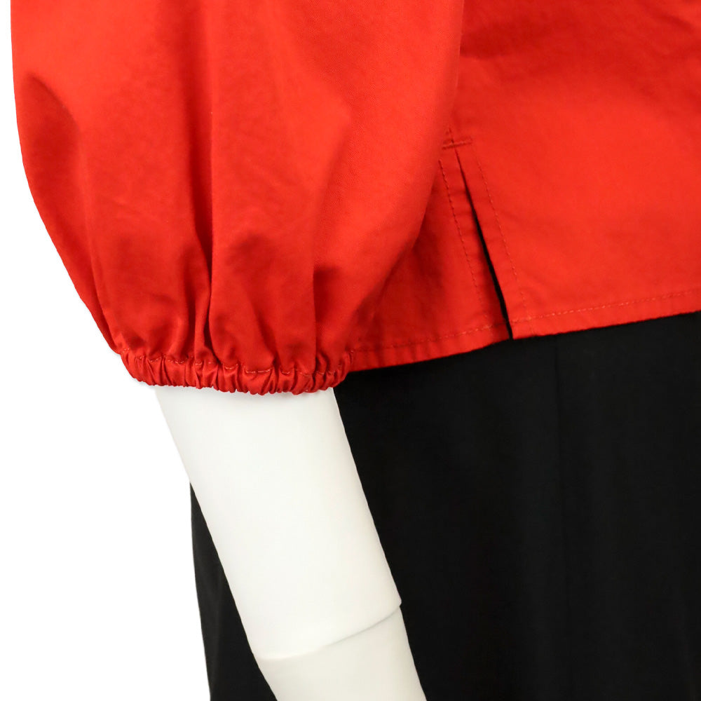 Tory Burch Red Cotton Puffed Sleeve Button Down Blouse