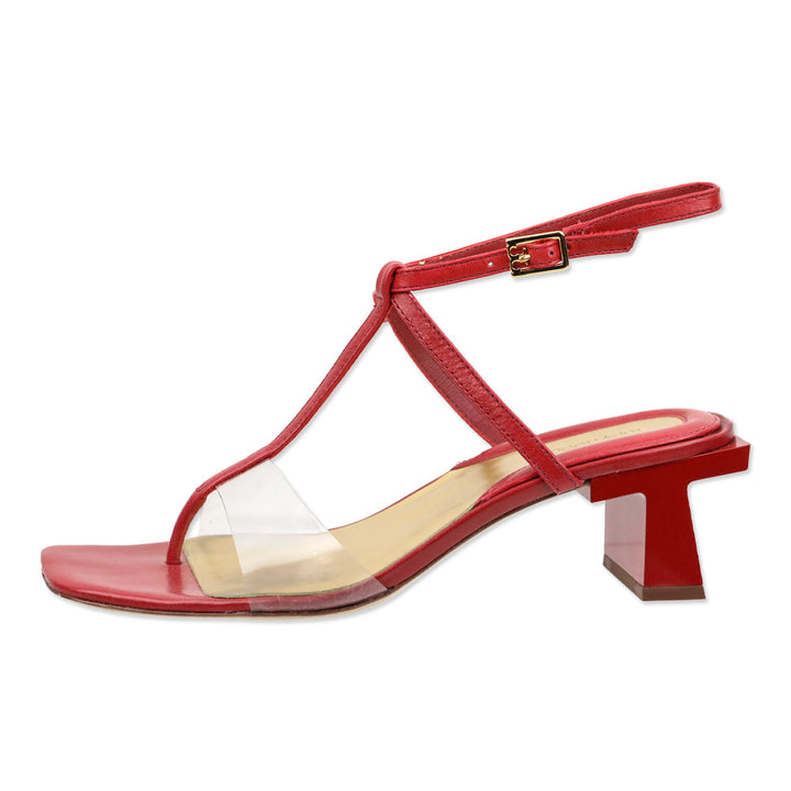 Tory Burch Red Leather Strappy Lucite Heel Sandal