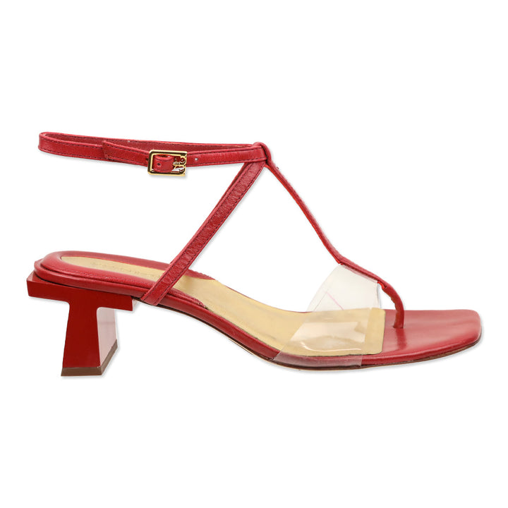 Tory Burch Red Leather Strappy Lucite Heel Sandal